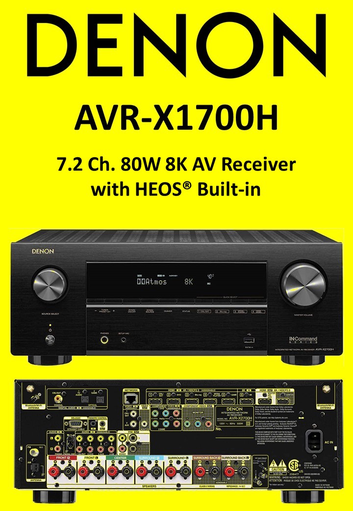 Denon AVR-X1700H 7.2 Ch AVR (2021 Model), Advanced 8K Upscaling, 3D Audio - Dolby Atmos & DTS Virtual:X, Amazon Alexa - Black