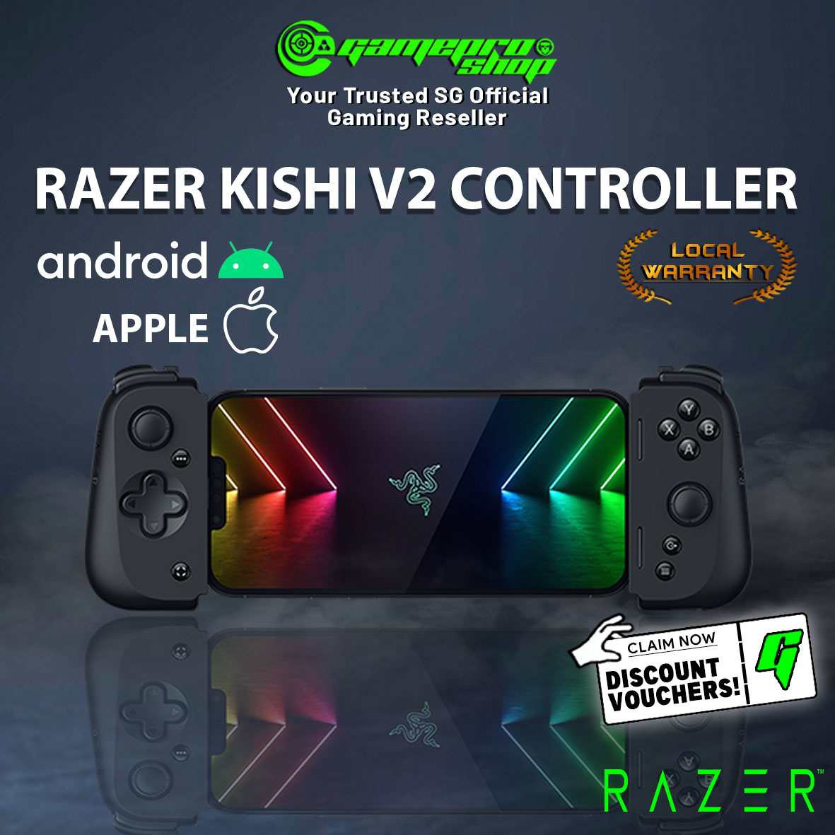 Razer Kishi V2 Mobile Gaming Controller - Universal Mobile Gaming Controller Available in Android or iPhone (2Y)