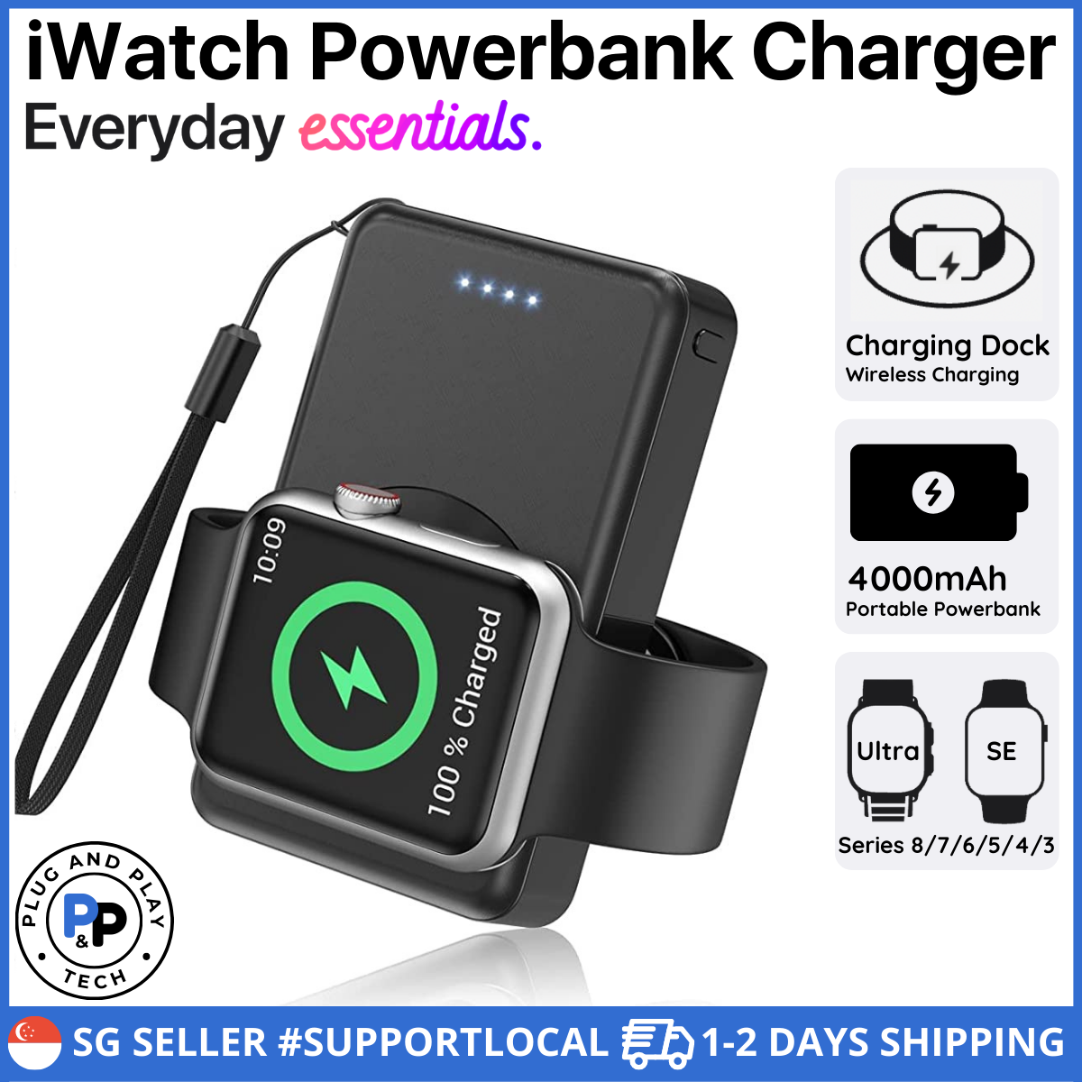 Apple Watch Wireless Charging Powerbank Portable Travel iWatch Charger For Apple Watch Ultra Series 8 SE 7 6 5 4 3 2 1 49 45 44 42 41m